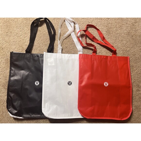 Lot of 13 Lululemon L Reusable Shopping Tote Bags Red White Black New - Picture 1 of 4